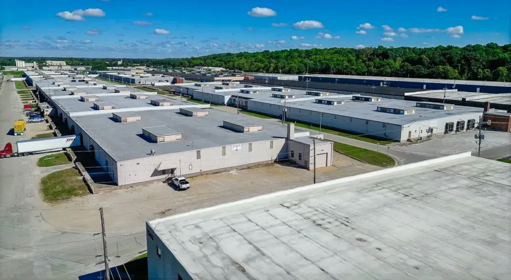 Aerial photo of clean warehouse facilities used for 3PL logistics near Indianapolis Indiana