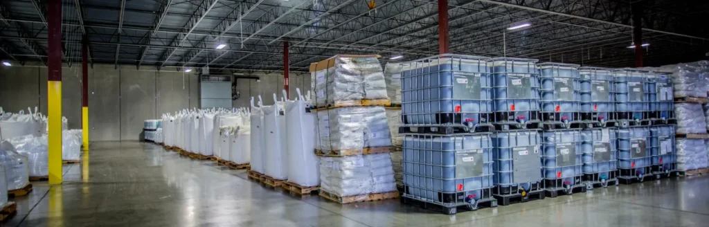 Palletized freight in a warehouse near Indianapolis supporting centralized 3PL logistics for Midwest manufacturers