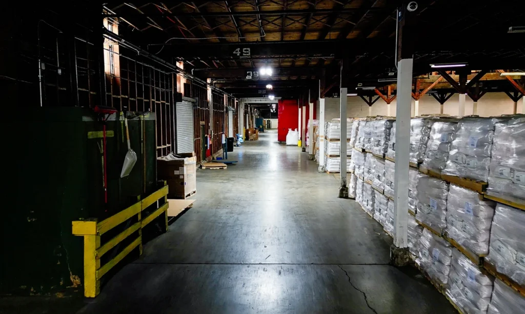 Palletized freight staged for distribution at Distributors Terminal's Indiana 3PL warehouse